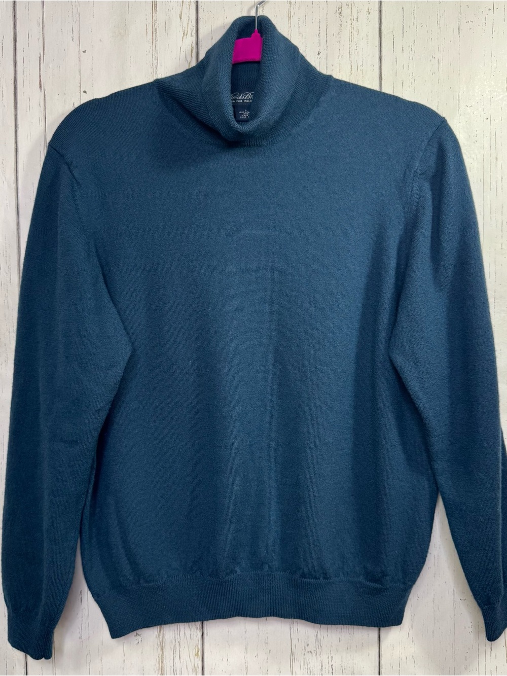 Brooks Brothers Blue 100% Merino Wool Turtleneck Sweater Quiet Luxury Size L